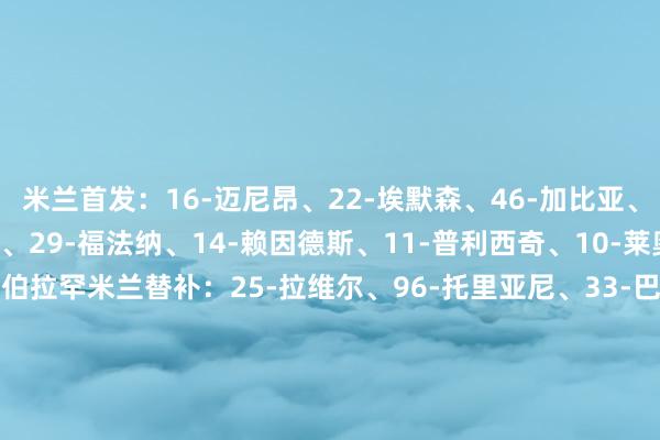 米兰首发：16-迈尼昂、22-埃默森、46-加比亚、23-托莫里、19-特奥、29-福法纳、14-赖因德斯、11-普利西奇、10-莱奥、7-莫拉塔、90-亚伯拉罕米兰替补：25-拉维尔、96-托里亚尼、33-巴特萨基、20-希门尼斯、31-帕夫洛维奇、42-泰拉恰诺、28-佳夫、8-奇克、80-穆萨、18-凯文-泽罗利、21-丘库埃泽、9-约维奇莱切首发：30-法尔科内、13-多古、4-加斯帕、6